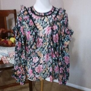 Topshop- (British Fashion) Multicolor Floral Ruffle Blouse